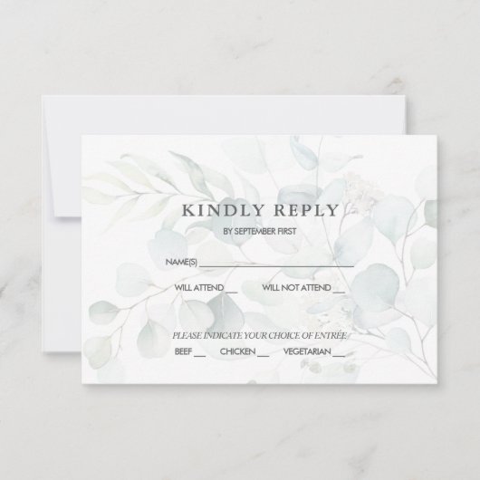 Blauwgroene Eucalyptus Huwelijksreactie RSVP Kaart (Voorkant)