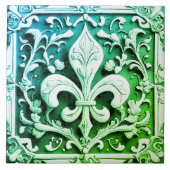 Blauwgroene Fleur de Lis Tegeltje (Voorkant)