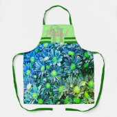 Blauwgroene Floral Monogrammed Chef Apron Womens Schort (Voorkant)