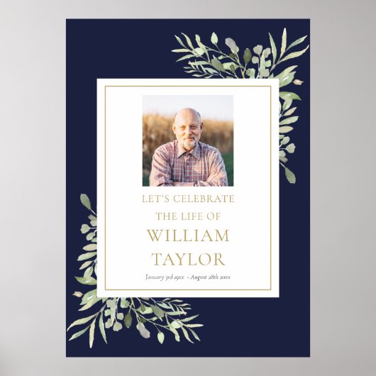 Blauwgroene Foto Herdenkingstekst Poster (Voorkant)