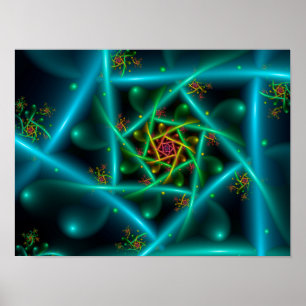 Blauwgroene geometrische spiraal poster