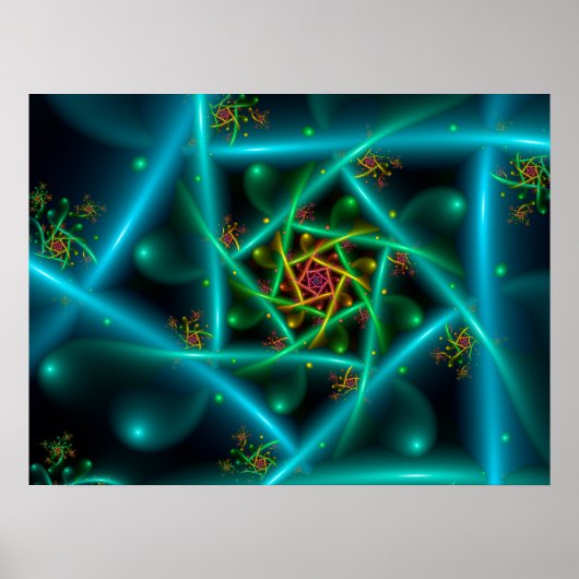 Blauwgroene geometrische spiraal poster (Voorkant)