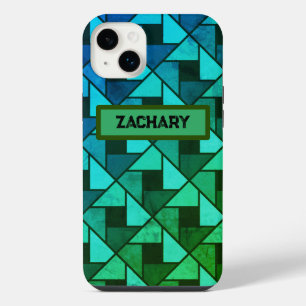 Blauwgroene geometrische vorm in distressed look