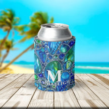 Blauwgroene glinsterende glazen edelstenen Monogra