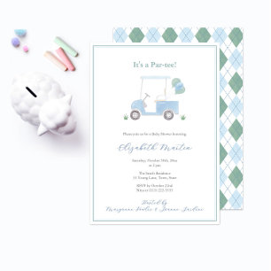 Blauwgroene Golfkar Baby Shower voor Jongen met Pr Kaart