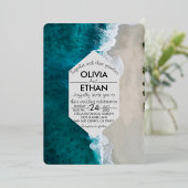 Blauwgroene golven kust Bruiloft Folie Uitnodiging (Staand Voorkant)