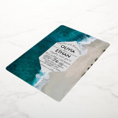 Blauwgroene golven kust Bruiloft Folie Uitnodiging (Gedraaid)