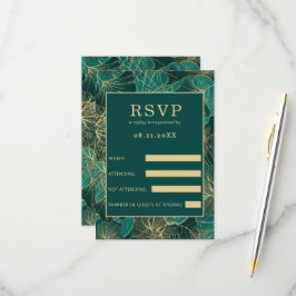 Blauwgroene gouden bladeren RSVP kaartje