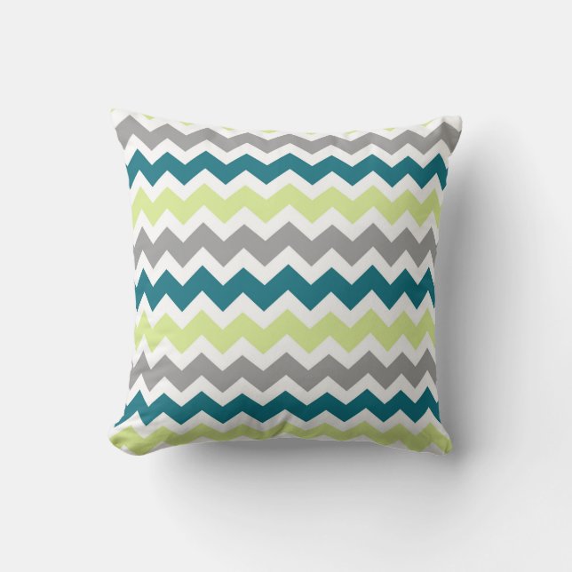 Blauwgroene grijze Chevron Decoratief Pillow Kussen (Voorkant)