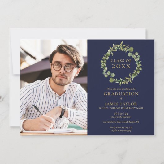 Blauwgroene Groene Bloemenslinger Afstudeerfeest Kaart (Voorkant)