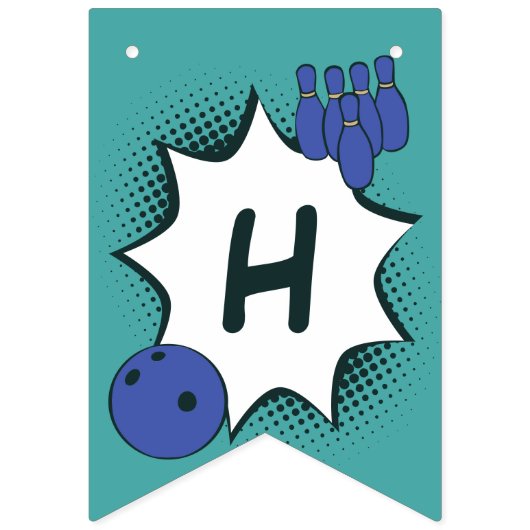 Blauwgroene Happy Birthday Bowling Party Vlaggetjes (Tweede vlag)