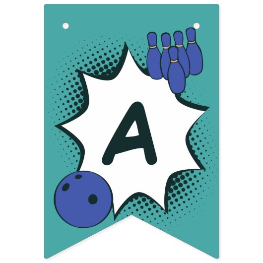 Blauwgroene Happy Birthday Bowling Party Vlaggetjes (Derde vlag)