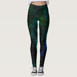 Blauwgroene hemelse sterrenhemel Leggings
