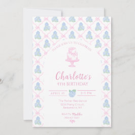 Blauwgroene Hortensia Roze Strik Trellis Kaart