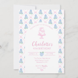 Blauwgroene Hortensia Roze Strik Trellis Kaart