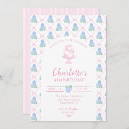 Blauwgroene Hortensia Roze Strik Trellis Kaart