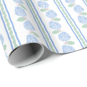 Blauwgroene Hydrangea Streep Preppy Cadeaupapier (Rol Hoek)