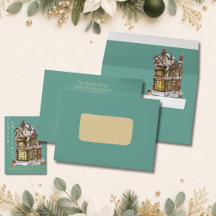 Blauwgroene kerstkaart bijpassend vintage winkel
