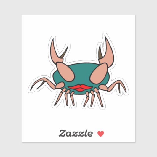 Blauwgroene krab met lippen sticker (Vel)