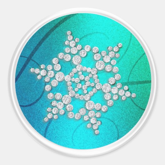 Blauwgroene kristal Snowflake Envelopzegel Ronde Sticker (Voorkant)