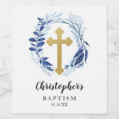 Blauwgroene kruislabel voor wijnfles wijn etiket (Enkel label)