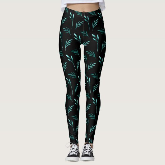 Blauwgroene lafflantaarn op zwart leggings (Voorkant)