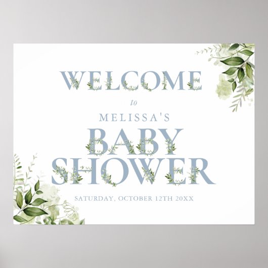 Blauwgroene Letter Baby Shower Welkomstbord Poster (Voorkant)