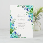 Blauwgroene Levendige Botanische Bruiloft Kaart (Staand voorkant)