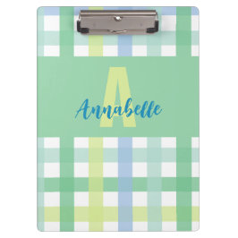 Blauwgroene Limoen pastel monogram gingham patroon Klembord