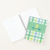 Blauwgroene Limoen pastel monogram gingham patroon Notitieboek (Binnen)