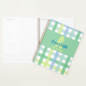 Blauwgroene Limoen pastel monogram gingham patroon Planner (Display)