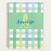 Blauwgroene Limoen pastel monogram gingham patroon Planner (Voorkant)