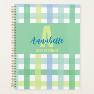 Blauwgroene Limoen pastel monogram gingham patroon Planner