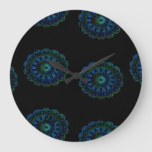 Blauwgroene mandala grote klok (Voorkant)