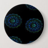 Blauwgroene mandala ronde button 4,0 cm (Voorkant)