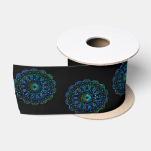 Blauwgroene mandala satijnen lint