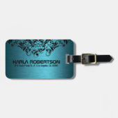 Blauwgroene metallische en zwarte kant bagagelabel (Voorkant horizontaal)