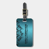 Blauwgroene metallische en zwarte kant bagagelabel (Voorkant verticaal)