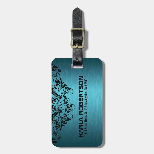 Blauwgroene metallische en zwarte kant bagagelabel (Voorkant verticaal)