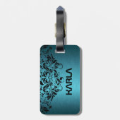 Blauwgroene metallische en zwarte kant bagagelabel (Achterkant verticaal)