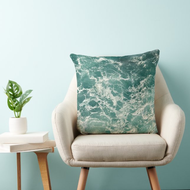 Blauwgroene oceaan golven kussen (Stoel)
