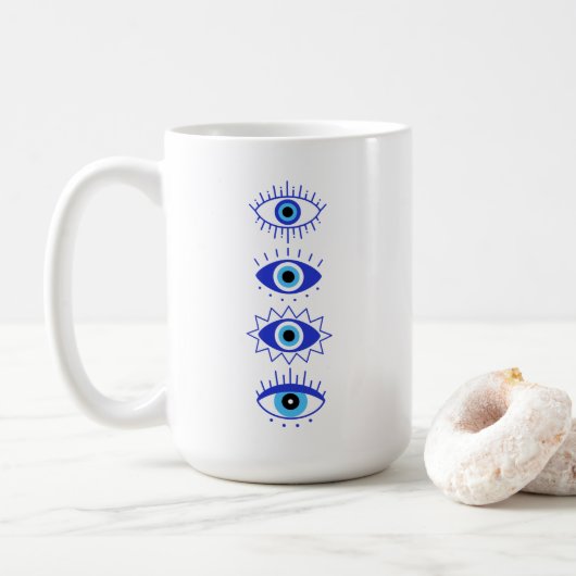 Blauwgroene ogen Energieveredeling Hamsa mysterie Koffiemok (Met donut)