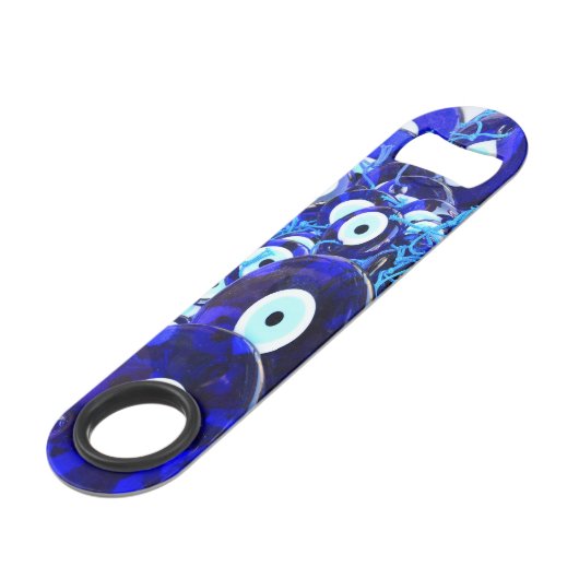 Blauwgroene ogen speed flessenopener (Achterkant Gekanteld)