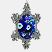 Blauwgroene ogen tin sneeuwvlok ornament (Links)