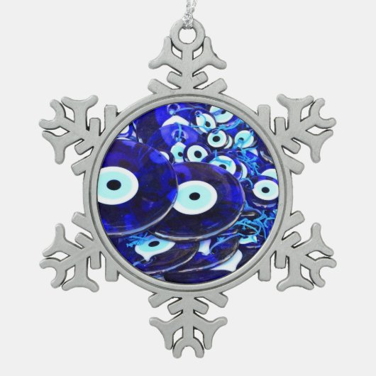 Blauwgroene ogen tin sneeuwvlok ornament (Voorkant)
