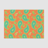 Blauwgroene paisley op helder Sinaasappel Tissuepapier (Voorkant)