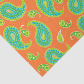 Blauwgroene paisley op helder Sinaasappel Tissuepapier (Detail)