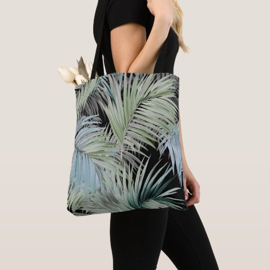Blauwgroene palmbladeren Canvas tas (Dichtbij)
