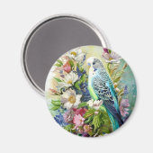Blauwgroene parkiet en bloemen magneet (Voorkant / Achterkant)