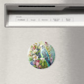 Blauwgroene parkiet en bloemen magneet (Insitu (Vaatwasser))